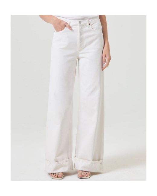 Agolde White Dame High-Rise Wide-Leg Jeans