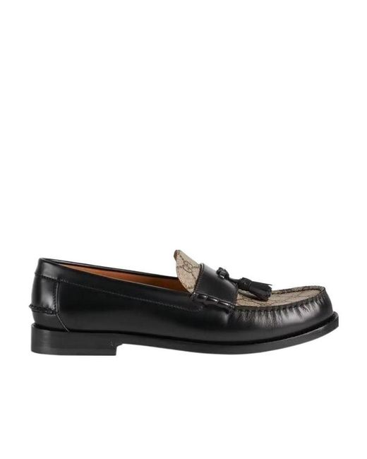 Gucci Black Tassel-Detail Gg Canvas Loafers for men