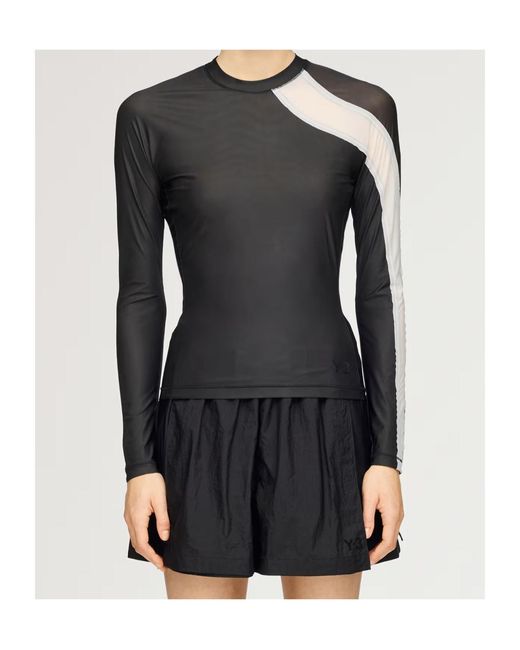 Y-3 Black Sheer Panel Long Sleeve Performance Top