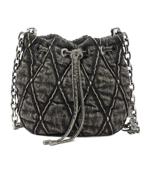 DIESEL Black Charm-D Quilted Denim Bucket Bag