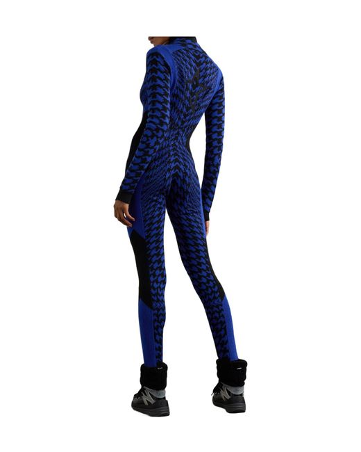 Perfect Moment Blue Johnnie Walker Bella Houndstooth Intarsia Merino Wool Ski Jumpsuit