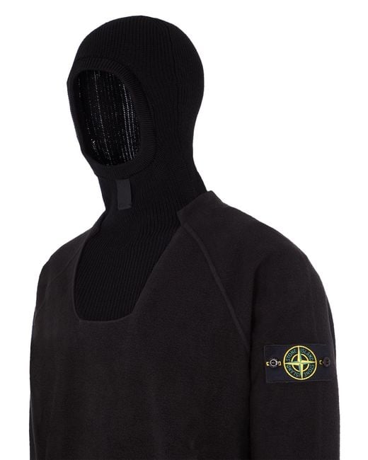 Stone Island Black Knitted Panel Cotton-Blend Hoodie for men