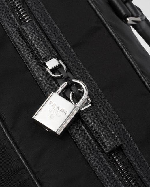Prada Black Logo Plaque Zipped Travel Bag for men