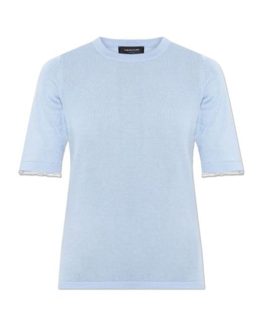 Fabiana Filippi Blue Embellished-Trim Crewneck Knitted Top