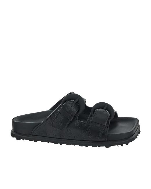 MARINE SERRE Black Buckle Slippers