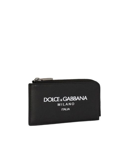 Dolce & Gabbana Black Logo Printed Zipped Card Case for men