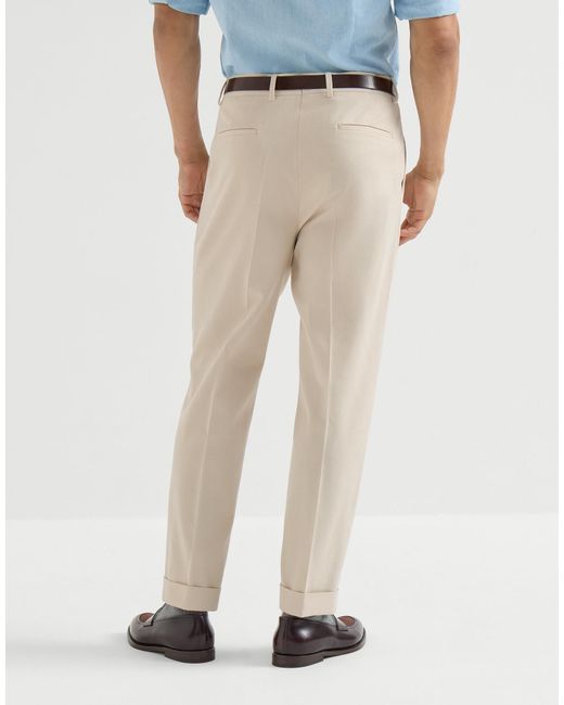 Brunello Cucinelli Natural Cotton And Virgin Wool Gabardine Trousers With Pleat for men