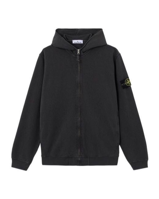 Stone Island Black Logo Patch Zipped Hoodie for men
