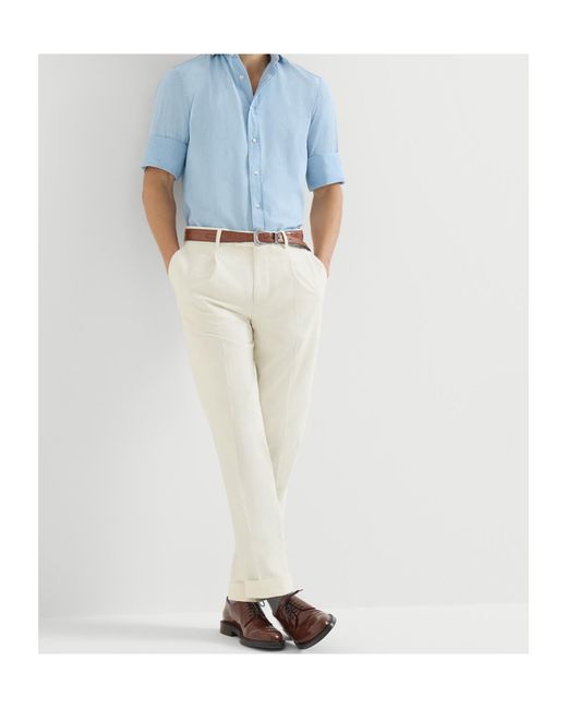 Brunello Cucinelli White Sea Island Cotton Narrow Wale Corduroy Trousers With Pleat for men