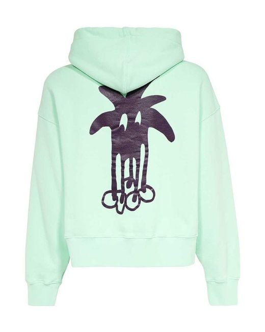 Palm Angels Green Douby Classic Fit Hoodie for men