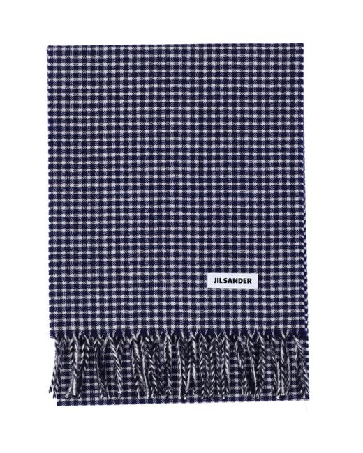 Jil Sander Blue Slim Micro-Checkered Scarf for men