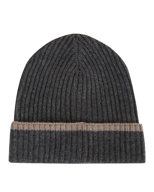 Brunello Cucinelli Black Embellished Ribbed-Knit Beanie