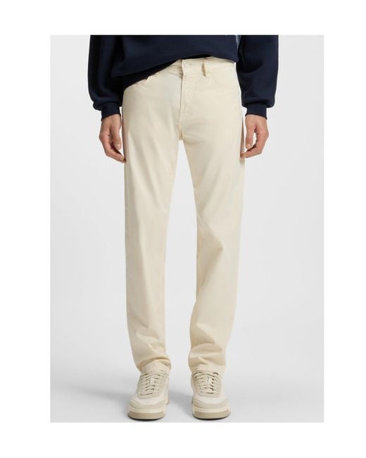 Boss White Logo-Patch Straight-Leg Trousers for men