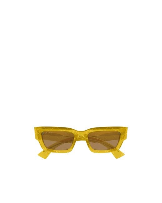 Gucci Yellow Eyewear Rectangular Frame Sunglasses for men