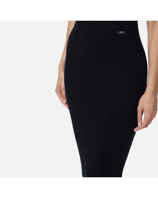Elisabetta Franchi Black Logo Patch Midi Skirt