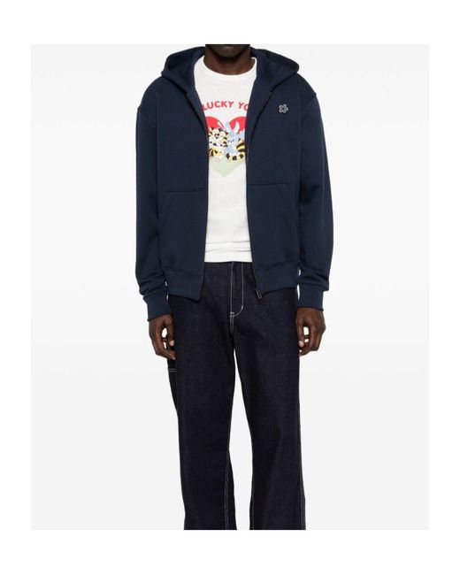 KENZO Blue Boke Flower Embroidered Zip Hoodie for men