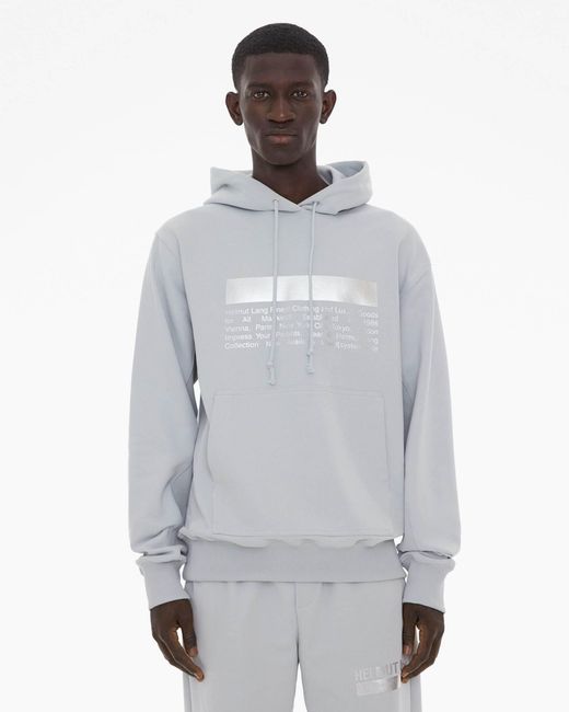 Helmut Lang Gray Logo-Print Cotton Hoodie for men