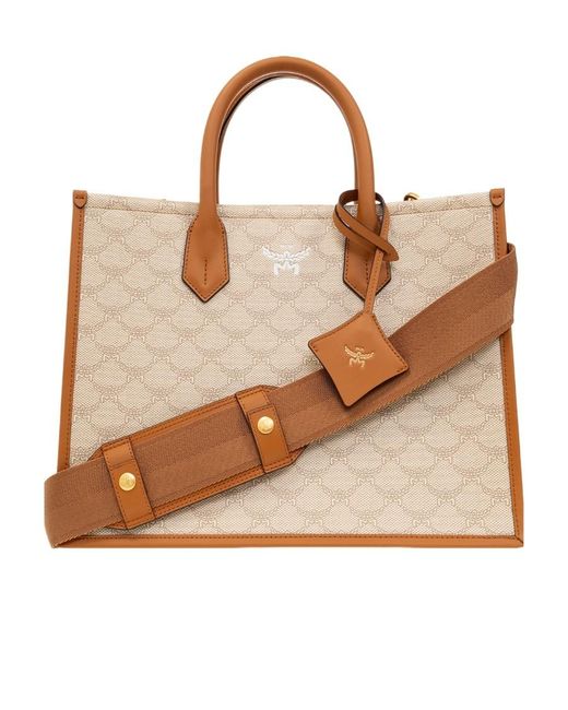 MCM Brown Himmel Lauretos Logo Detailed Medium Tote Bag