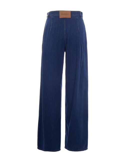 Max Mara Blue Pleated Wide-Leg Jeans