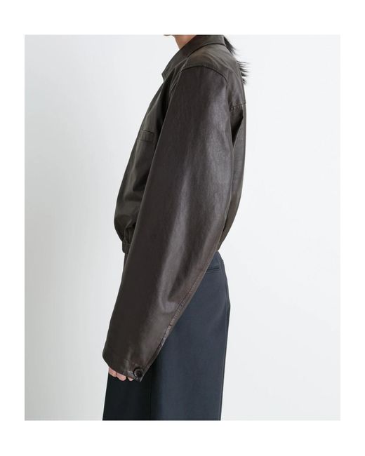 Lemaire Black Long Sleeve Buttoned-Up Leather Jacket