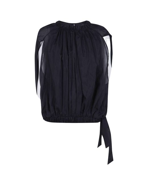 Semicouture Blue Gathered Sleeveless Blouse