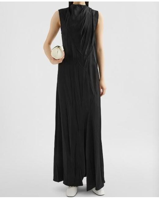 Jil Sander Black Satin Draped Maxi Dress
