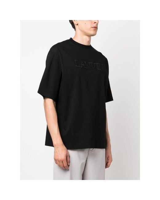 Lanvin Black Oversized Paris Embroidered T-Shirt for men