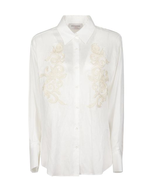 ERMANNO FIRENZE White Embroidered Long Sleeve Shirt