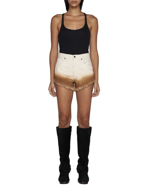 Alanui Natural Fringed Denim Shorts