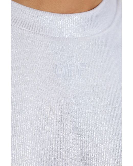 Off-White c/o Virgil Abloh White Logo Embroidered Metallic Cropped Top