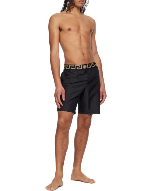 Versace Blue Logo-Waistband Swim Shorts for men