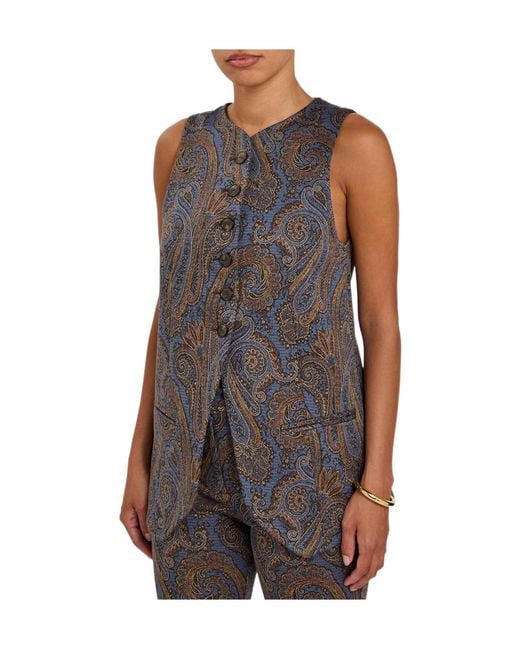 Etro Gray Paisley-Jacquard Woven Vest