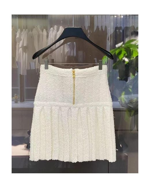 Balmain White Buttoned Pleated Mini Skirt