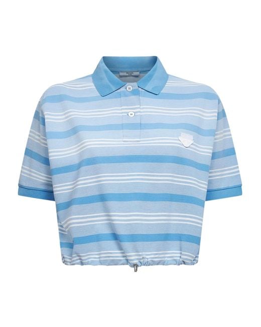 Prada Blue Cropped Striped Polo Shirt