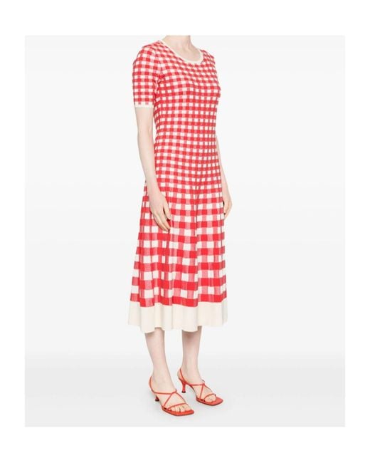 Joseph Red Vichy Checked Midi Dress
