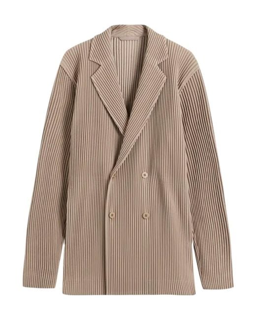 Issey Miyake Brown Pleated Double-Breasted Blazer for men