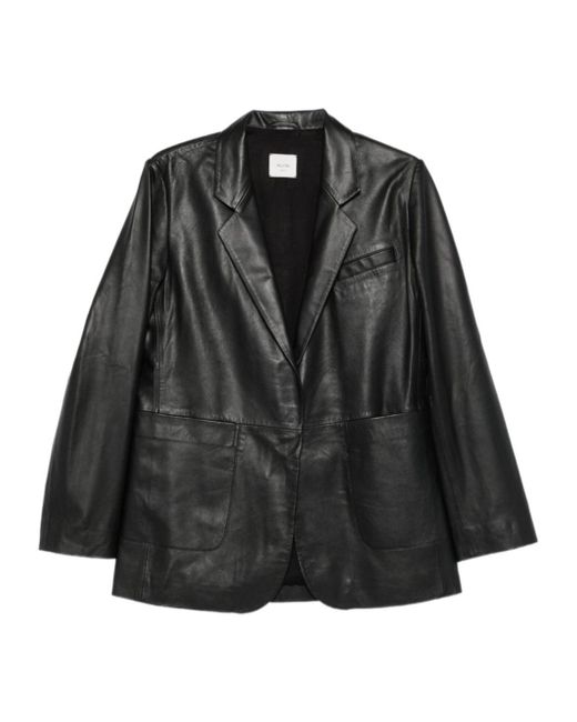 Alysi Black Notched Lapel Leather Jacket
