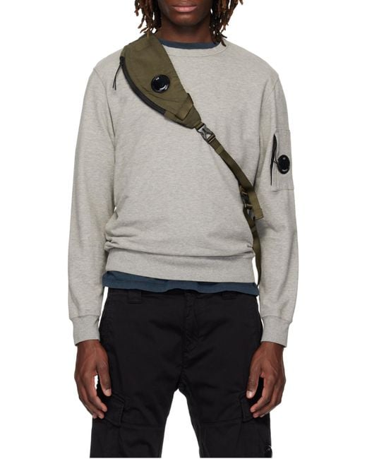 C P Company Gray Long-Sleeved Crew Neck Sweatshirt for men