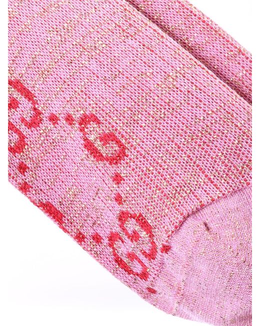 Gucci Pink Lurex Interlocking G Socks