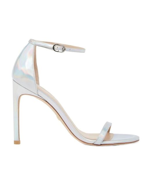 Stuart Weitzman White Logo High-Heeled Sandals
