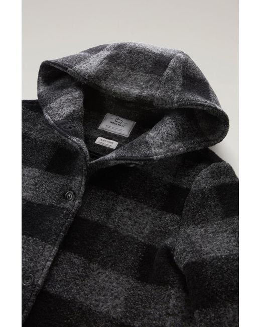 Woolrich Black Checked Hooded Wool-Blend Coat