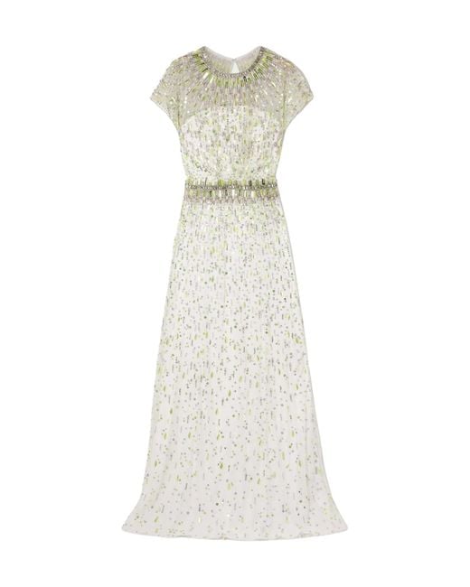 Jenny Packham White Embellished Organza Gown