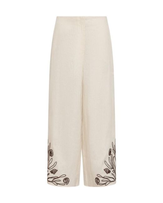 Marella White Embroidered Linen Trousers