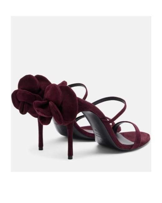 Magda Butrym Blue Floral-Appliqué Suede Mules