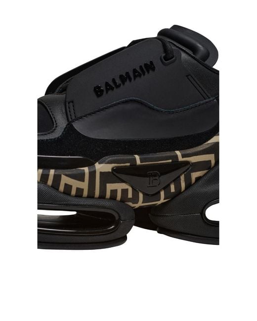 Balmain Black Leather And Suede B-Bold Low-Top Trainers With Monogram Print for men