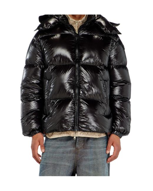 DIESEL Black Down Puffer Jacket With Detachable Hood for men