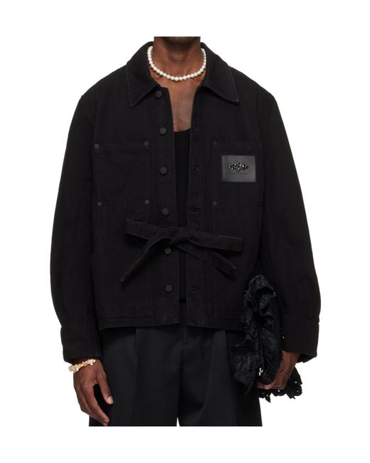 Simone Rocha Black Workwear Bow-Tie Denim Jacket for men
