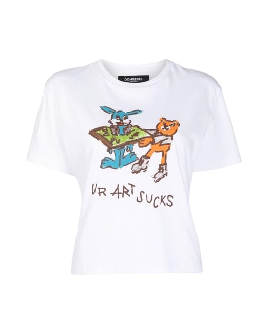 DOMREBEL White Ur Art Sucks Print T-Shirt for men