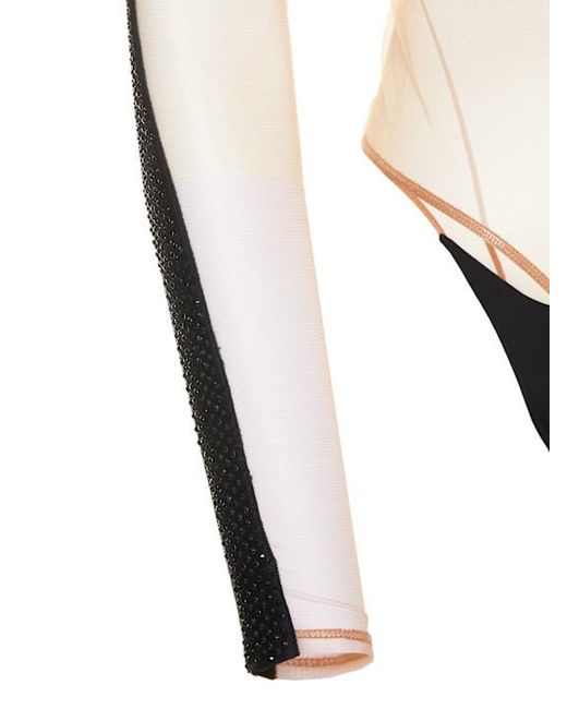 Mugler Black Decorative Tulle Knit Bodysuit