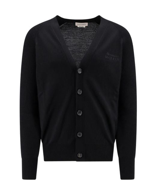 McQueen Black Buttoned Logo Embroidered Cardigan for men